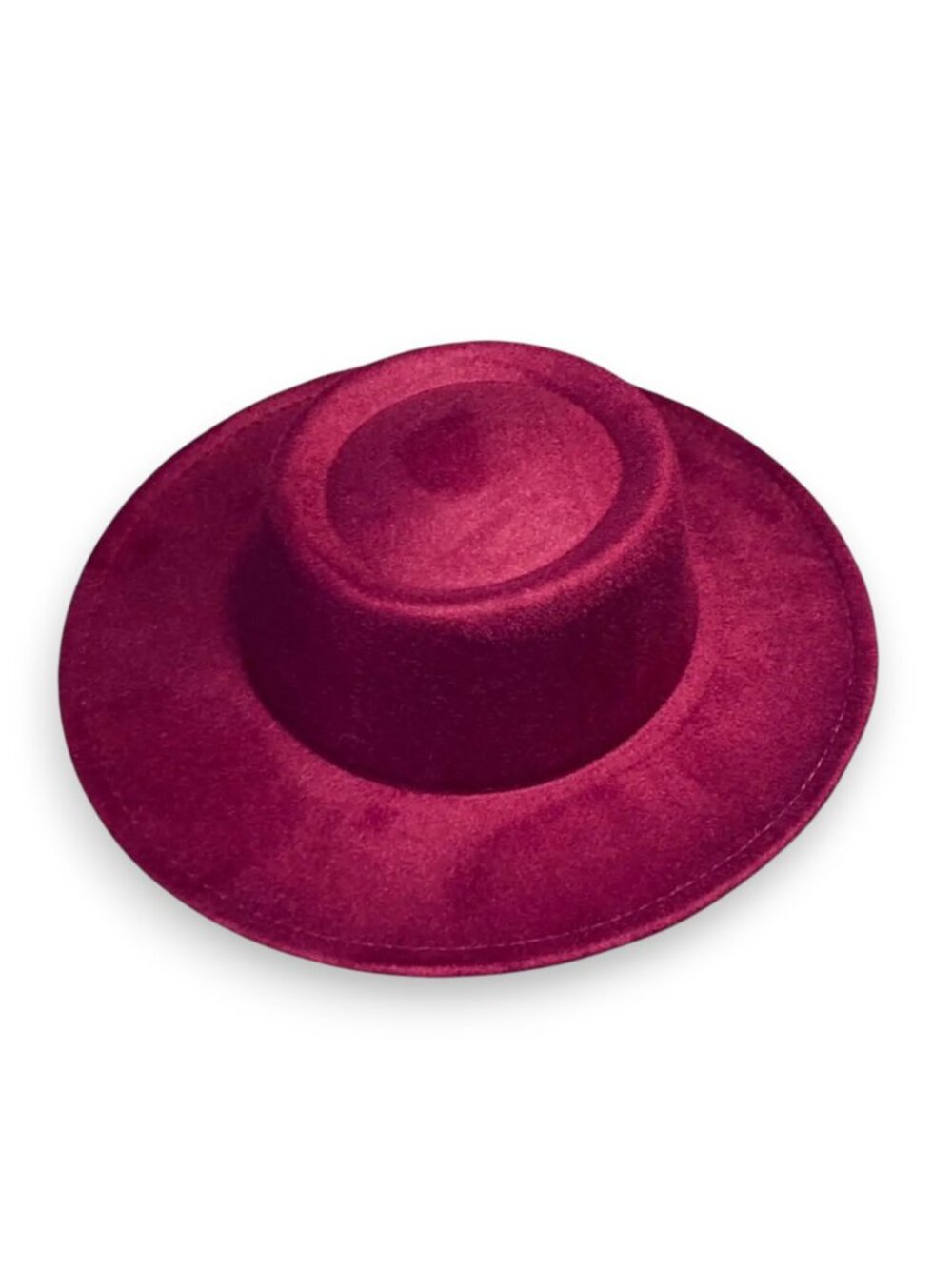 Burgundy Concave Top Felt Fedora Wide Flat Brim Hat OS NWT